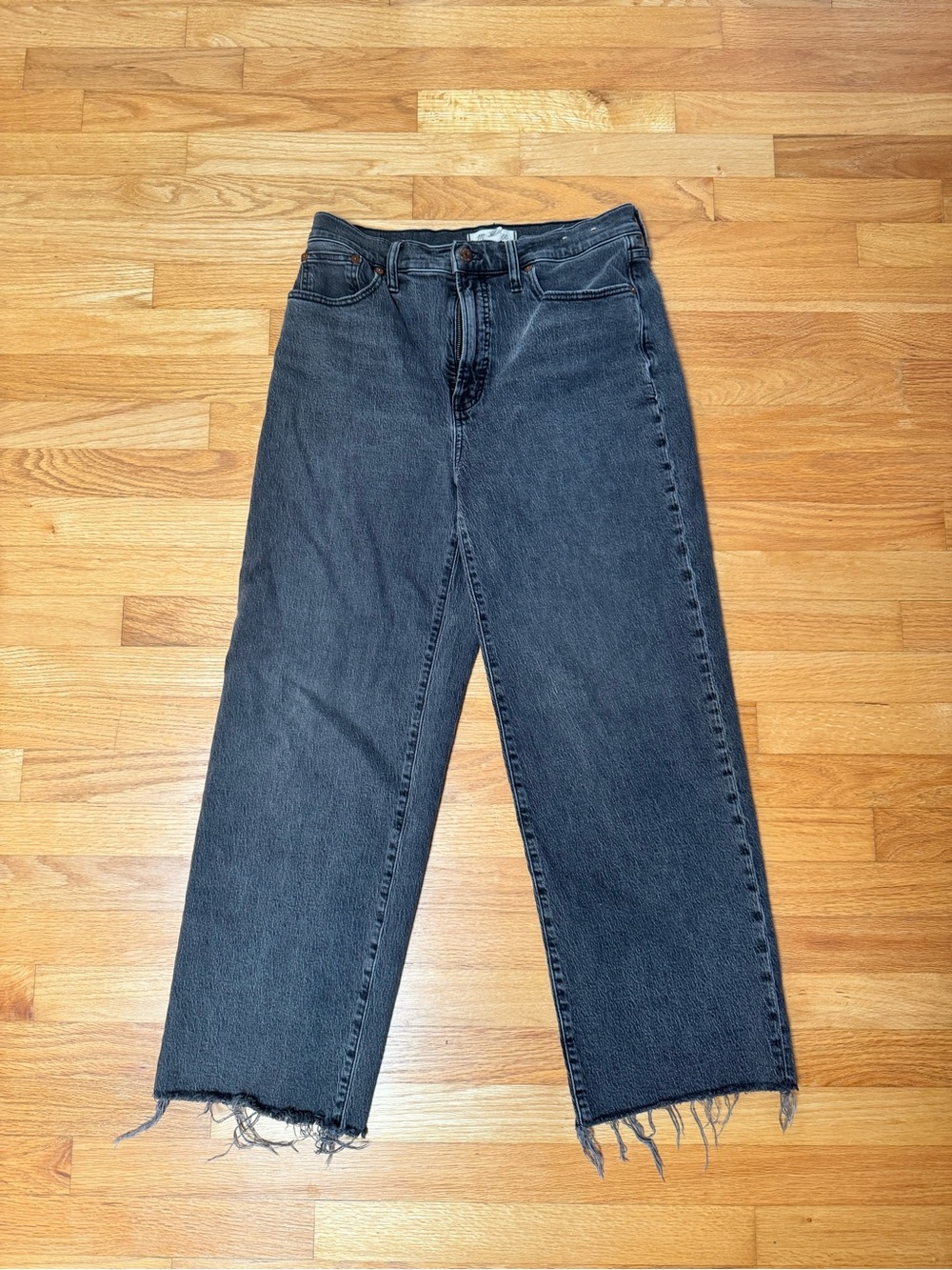 Madewell Perfect Vintage Wide Leg Crop Dark Wash Straight Leg Jeans with Raw Hem